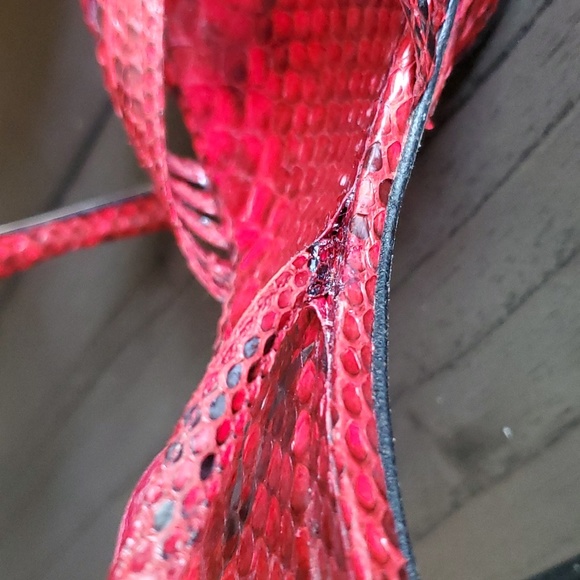 René Caovilla Snakeskin Slingback Heel Sandals, Red, 39EU (9US) - Picture 13 of 15